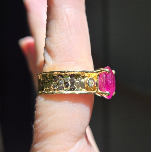 Ruby & Topaz Wedding style sterling & gold mens ring sz8.5 - Picture 4 of 10